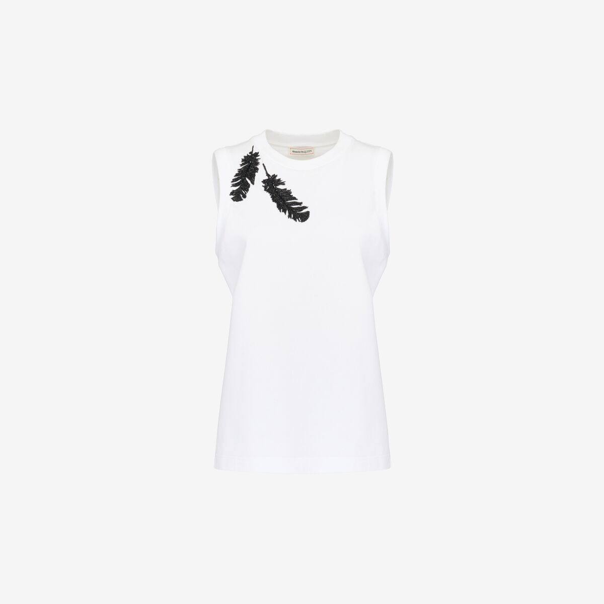 Alexander McQueen Women's White Feather Embroidery Tank Top - 12 (Cotton)
